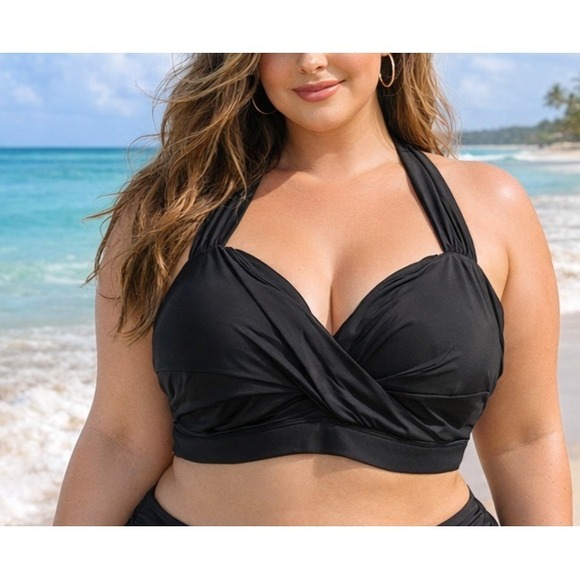 Avenue Other - NWT Swim By Avenue Halter Bikini Top Twisted Black Plus Size 24W H13572